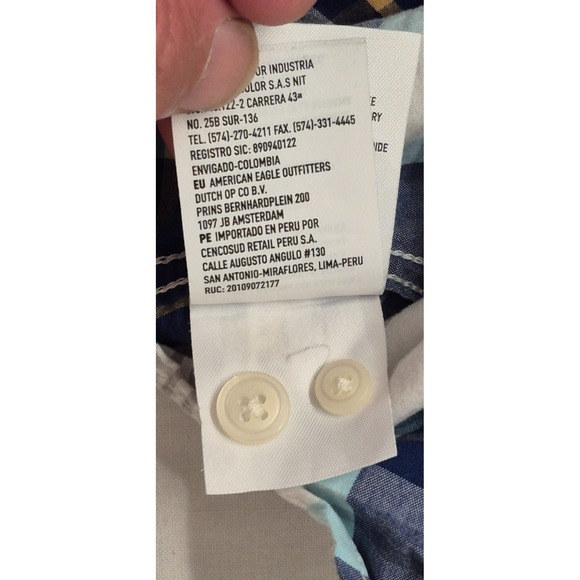 American‎ Eagle men's blue/white/tan plaid long sleeve button up shirt sz XXL - Picture 6 of 12